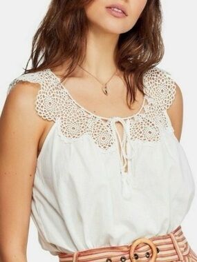 Free People Clover Croft Crochet Tassel Tie Camisole
Linen Blend White